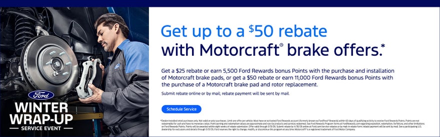 Get up to a $50 rebate with Motorcraft® brake offers.*
